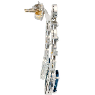 French Vintage Sapphire and Diamond Dangle Earrings in 18K White Gold ~6.23ctw