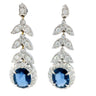 French Vintage Sapphire and Diamond Dangle Earrings in 18K White Gold ~6.23ctw