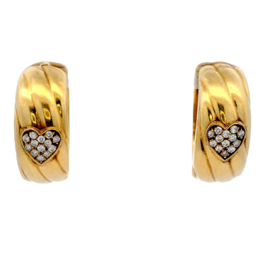 Fred Paris 1970s Diamond Heart Loop Earrings in 18 Karat Yellow Gold