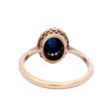 Victorian Sapphire Cluster Ring With Rose Cut Diamonds in 12K Gold and ~3.2ctw