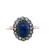 Victorian Sapphire Cluster Ring With Rose Cut Diamonds in 12K Gold and ~3.2ctw