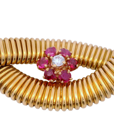 Retro Double Tubogas Necklace with Diamonds and Rubies in 18 Karat Yellow Gold