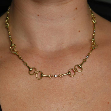 MAZ Horsebit 18K Necklace Diamond Bezel Link 18K Yellow + White Gold 18" Length