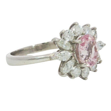 Estate Pink Sapphire Diamond Cluster Platinum Ring Size 6.75 ~2.33ctw