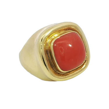 Estate Maz 18K Coral Statement Cocktail Ring Yellow Gold Size 6.5