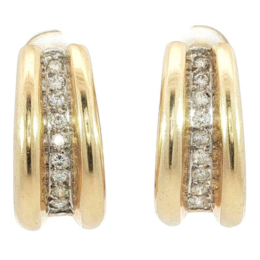 Vintage Diamond Huggie Hoop Earrings 14K Yellow Gold ~0.44ctw