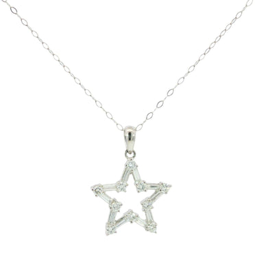 Platinum Diamond Star Pendant 18K Necklace Baguette-cut & Round Diamonds ~.75ctw