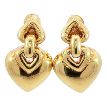 Bulgari Doppio Cuore Earrings 18k Yellow Gold Heart Motif Dangle Earrings