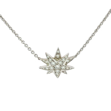Diamond Starburst Pendant Necklace 18K White Gold  ~1.0ctw