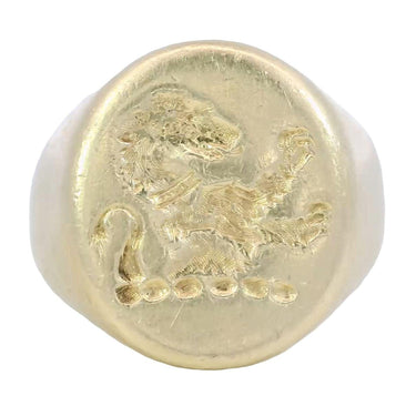Vintage Lion Signet Ring 14K Yellow Gold Size 7.25