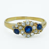 Victorian 18 Karat Royal Blue Sapphire and Diamond Three Stone Cluster Ring