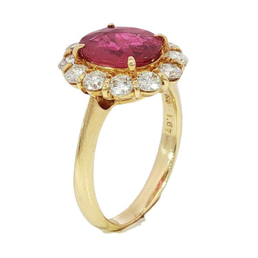 18K Ruby Diamond Halo Ring Estate Yellow Gold Size 6 ~2.59ctw