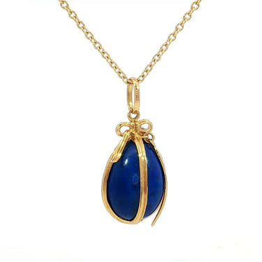 Schlumberger Tiffany & Co. Lapis Lazuli Egg Pendant Necklace 18K Yellow Gold