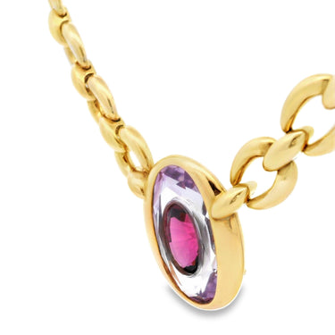 Cartier Paris 18 Karat Gold Amethyst With Garnet Set Inside Pendant Necklace