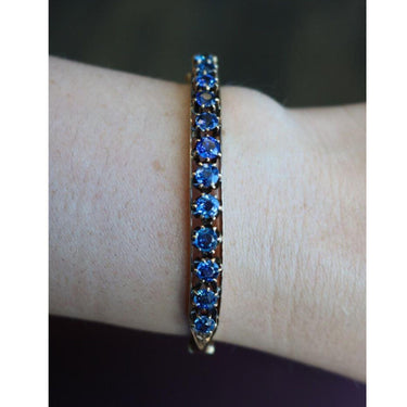 Victorian Yogo Montana Blue Sapphire Bangle Bracelet 14K Gold ~4.6ctw