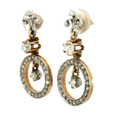 Edwardian Diamond Dangle Earrings Screw Backs 15K Platinum Topped ~1.13ctw