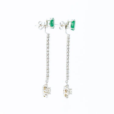 14 Karat White Gold Emerald and Diamond Drop Hanging Detachable Earrings