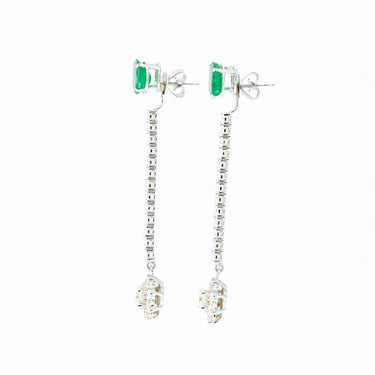 14 Karat White Gold Emerald and Diamond Drop Hanging Detachable Earrings