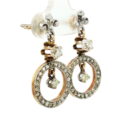 Edwardian Diamond Dangle Earrings Screw Backs 15K Platinum Topped ~1.13ctw