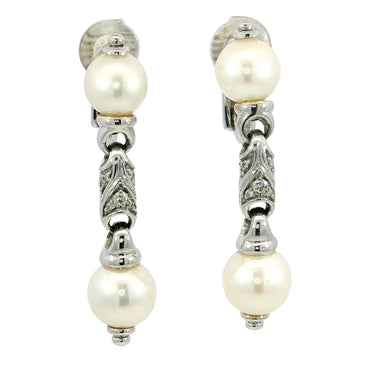 Bulgari Pearl Diamond Earrings Passo Doppio Drop Earrings 18K White Gold