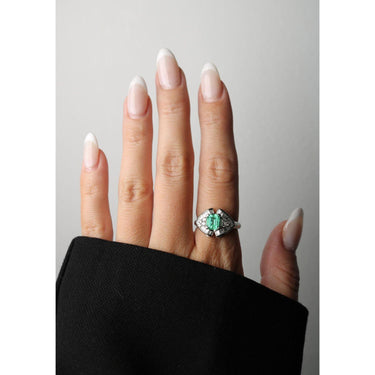 Estate Emerald Diamond Cocktail Ring Platinum ~1.96ctw Size 9