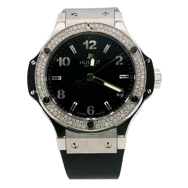 Hublot Big Bang 38mm Steel Diamond Bezel Quartz Rubber Strap