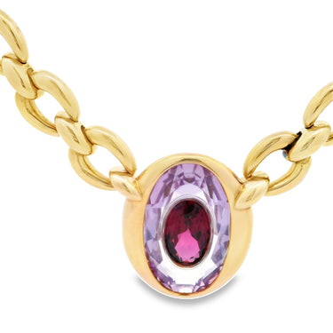 Cartier Paris 18 Karat Gold Amethyst With Garnet Set Inside Pendant Necklace