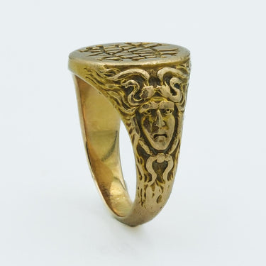 Antique Art Nouveau 16 Karat Yellow Gold Medusa Figural Signet Ring