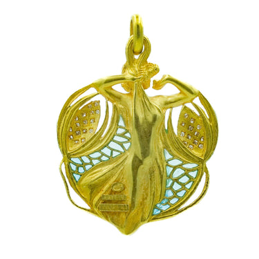 Masriera Art Nouveau Style Pendant 18 Karat Gold Plique a Jour Enamel & Diamonds