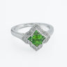 Modern Tsavorite and Diamond Cluster Ring in 14 Karat White Gold