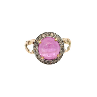 Victorian Pink Sapphire and Diamond Cluster Ring in 10 Karat Yellow Gold ~3.9ctw