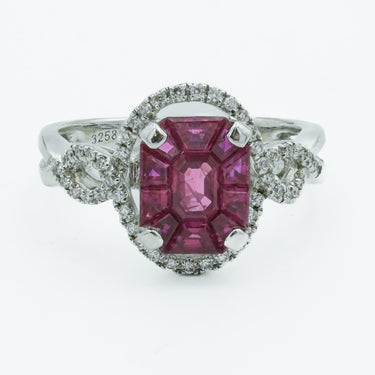 Modern Illusion Cut Ruby in 18 Karat White Gold Ring