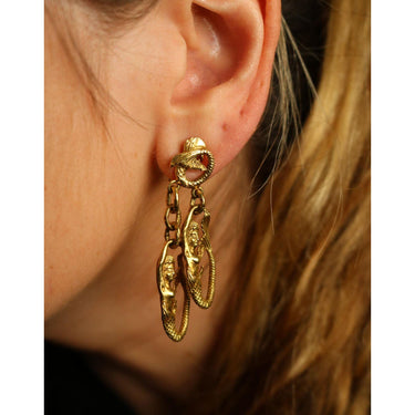 Vintage Mermaid Dangle Earrings 18K Yellow Gold Clip Ons