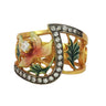 Masriera Plique-a-Jour Enamel Diamond 18K Yellow Gold Leaf Motif Ring Size 7