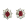 Vintage Ruby Diamond Halo Stud Earrings Platinum 14K Backs Burma Heated ~4.4ctw