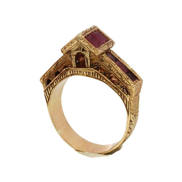 Nardi 18K Gold Ruby Ring Rialto Bridge Yellow Gold ~1.12ctw Rubies Size 5.5