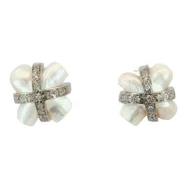 MAZ Pearl Diamond Earrings 18K Mother of Pearl White & Yellow Gold ~.78ctw