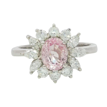 Estate Pink Sapphire Diamond Cluster Platinum Ring Size 6.75 ~2.33ctw