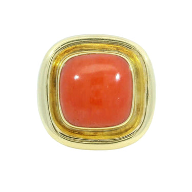 Estate Maz 18K Coral Statement Cocktail Ring Yellow Gold Size 6.5