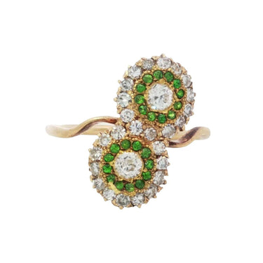Victorian Diamond Bypass Ring Demantoid Garnet 14K Yellow Gold Size 7.5