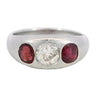 Platinum Three Stone Gypsy Ring Rubies Diamond Center Late Deco 1950's