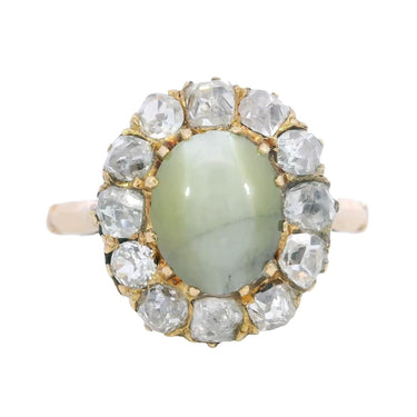 Victorian 18K Diamond Cluster Ring Catseye Chrysoberyl Yellow Gold ~2.26ctw