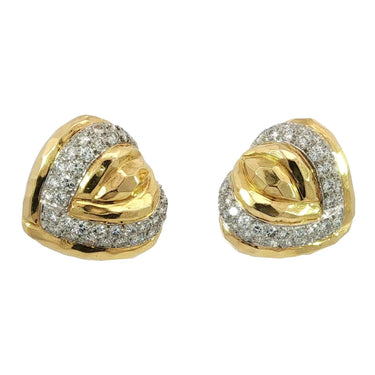 Estate Diamond Heart Earrings Clip-Ons 18K White and Yellow Gold ~2.86ctw