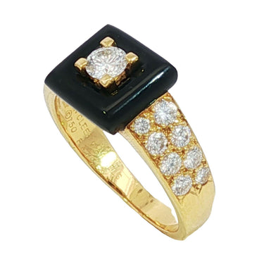 Van Cleef & Arpels Pave Diamond Black Onyx Band Ring 18K Yellow Gold Size 7
