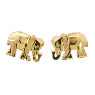 Cartier Elephant Stud Earrings Emerald Eyes 18K Yellow Gold
