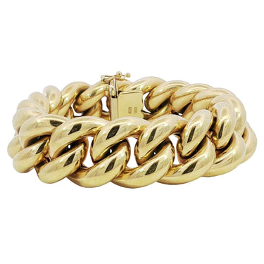 Vintage 18K Curb Link Chunky Bracelet Yellow Gold 61 Grams
