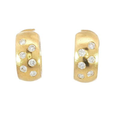 Vintage 18K Diamond Huggie Hoop Earrings Yellow Gold ~.54ctw Diamonds
