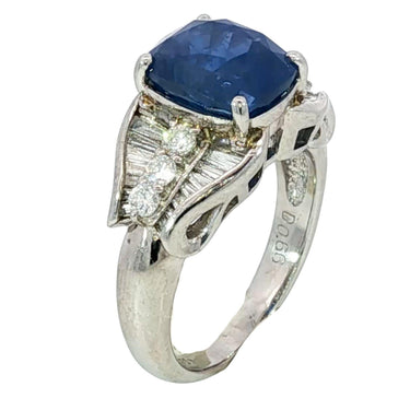 Estate Sapphire Diamond Cocktail Ring Royal Blue GIA Certified 6.03ctw