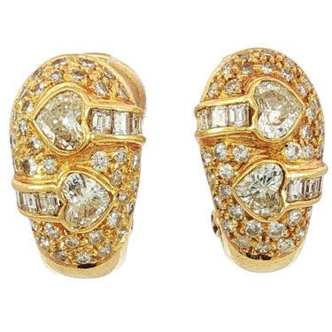 Vintage Diamond Huggie Hoop Earrings 18K Yellow Gold ~2.4ctw Clip-Ons