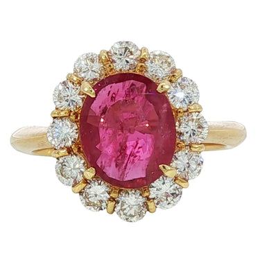 18K Ruby Diamond Halo Ring Estate Yellow Gold Size 6 ~2.59ctw